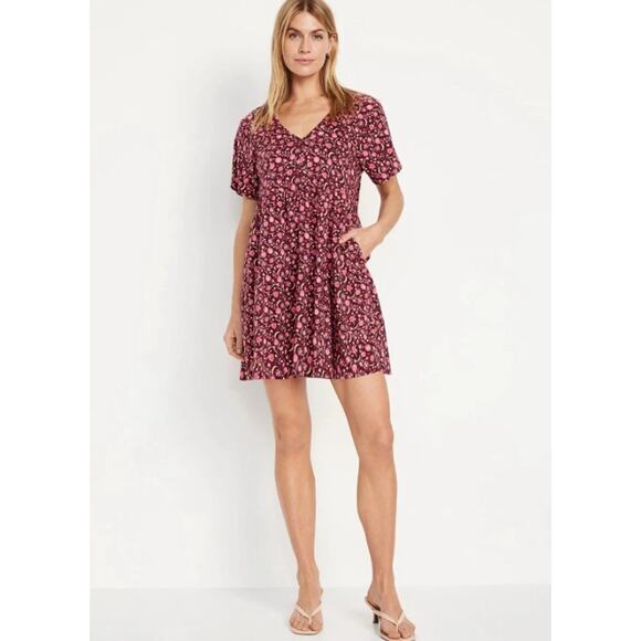 Old Navy Women's Whimsical Boho V-Neck Floral Swing Mini Dress Size XL Multi - Picture 1 of 10